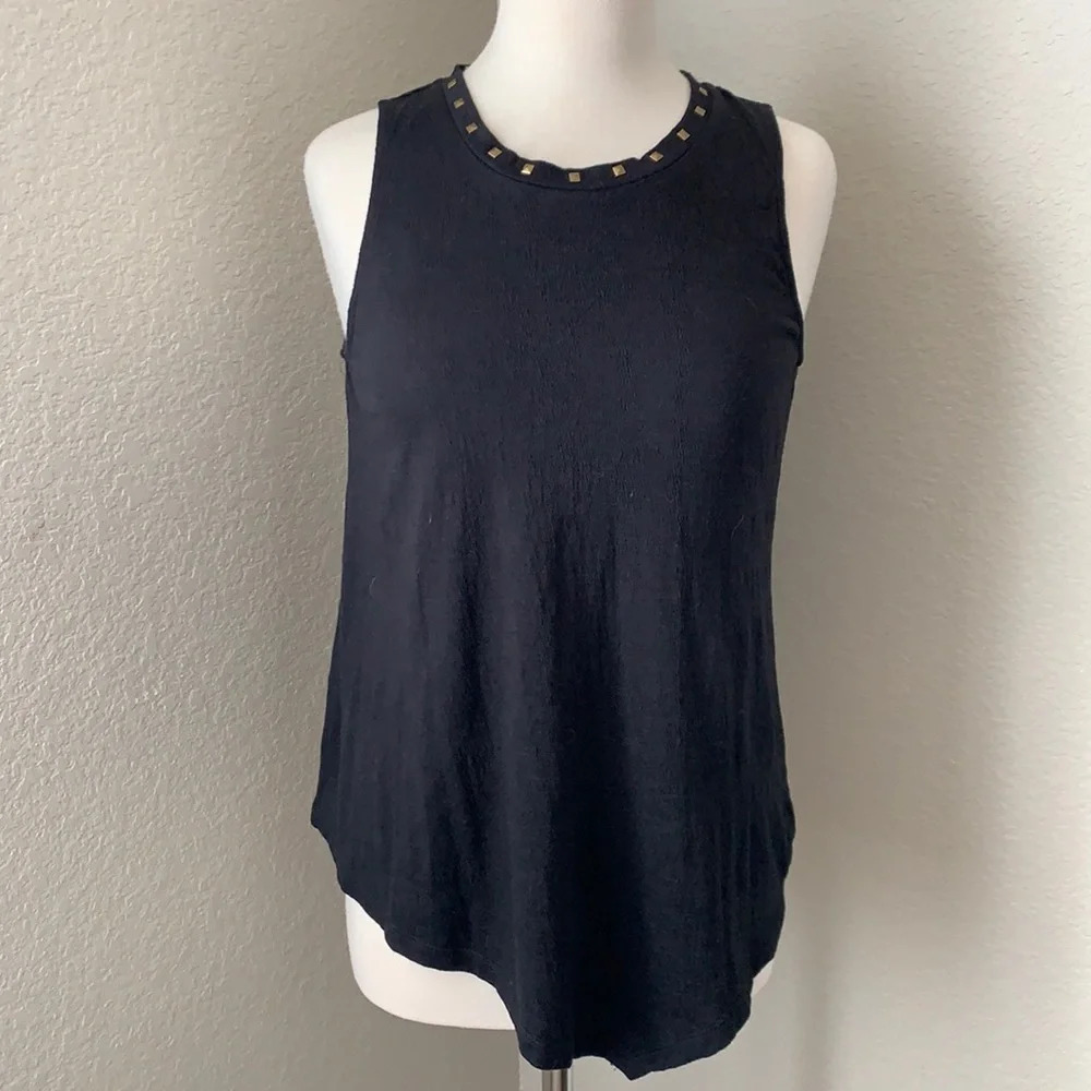 PIXLEY black crepe studded neck tank top